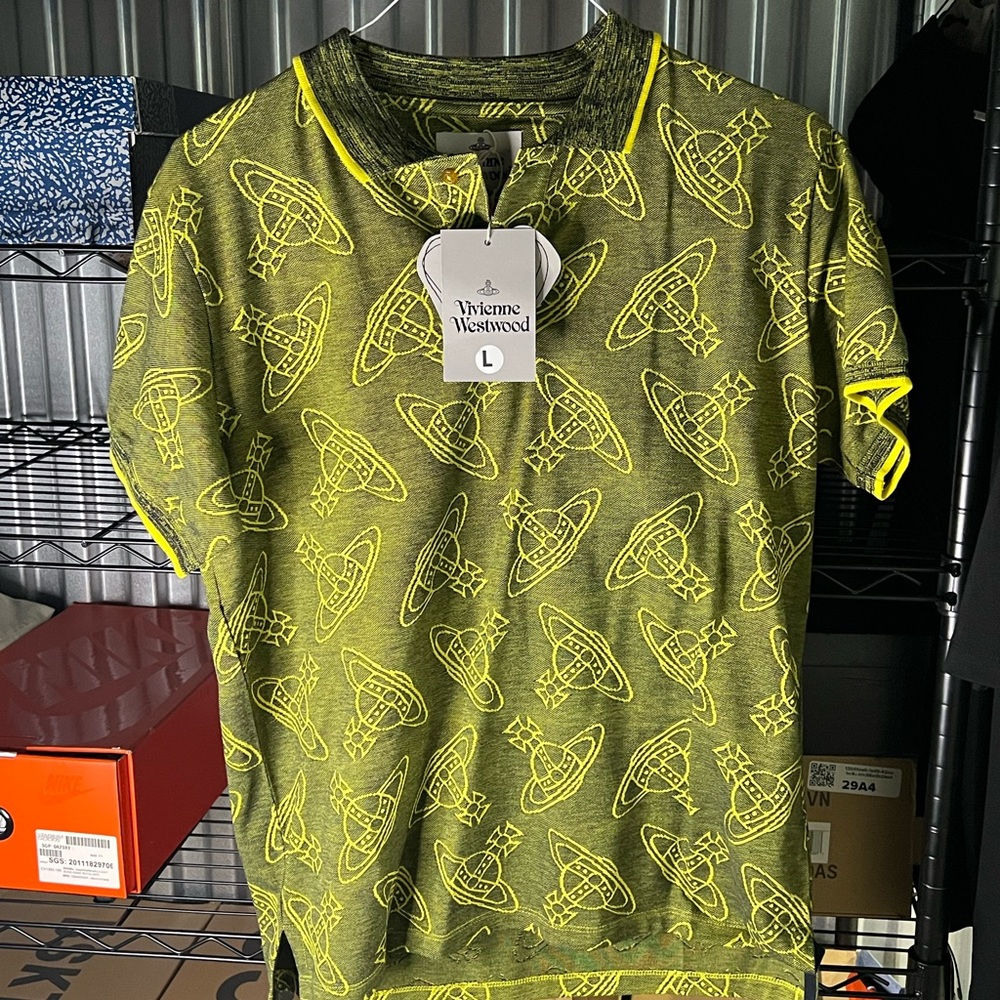Vivienne Westwood Olive and Neon Yellow Logo Tee
